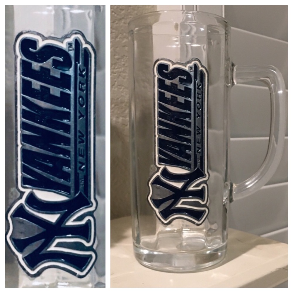 2 NY Yankee mugs one glass one plastic
